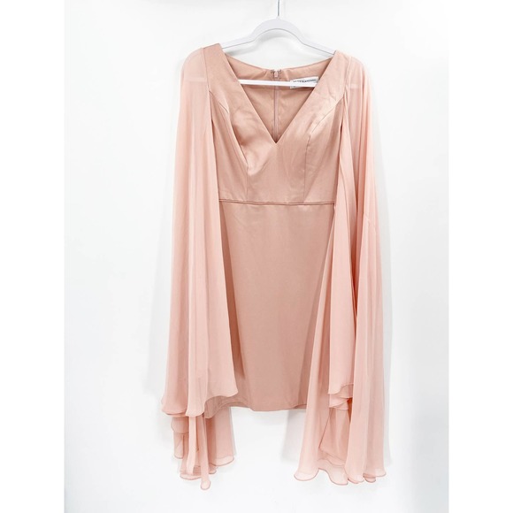 Ieena for Mac Duggal Blush Pink 55358 Dramatic Flowy Sleeve V-Neck Formal Dress - Picture 4 of 7